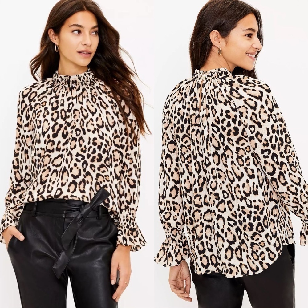 Loft Leopard Print Bell Cuff Blouse Sz. XS Petite XSP NWT
